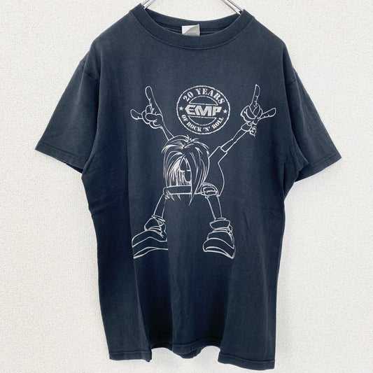 古着 used　半袖プリントTシャツ　rock 'n' roll　 EMP　クルーネック　レトロデザイン　黒　ブラック　XLサイズ