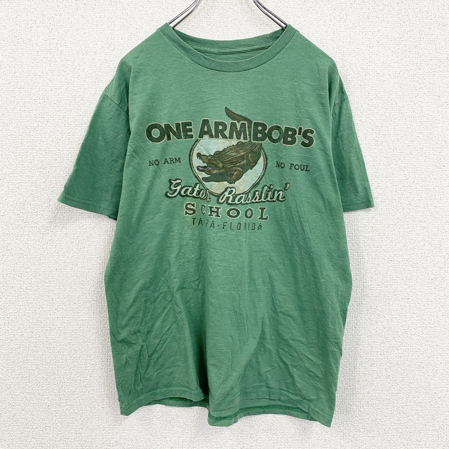 半袖プリントTシャツ　5連プリント　フェード　ワニ　緑　グリーン