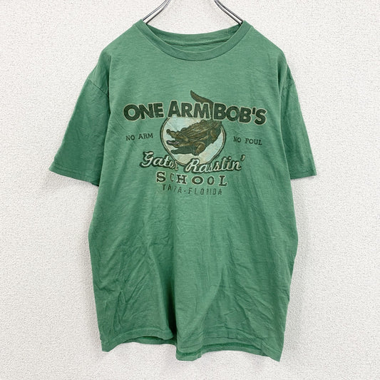 半袖プリントTシャツ　5連プリント　フェード　ワニ　緑　グリーン