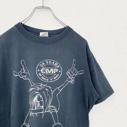 古着 used　半袖プリントTシャツ　rock 'n' roll　 EMP　クルーネック　レトロデザイン　黒　ブラック　XLサイズ