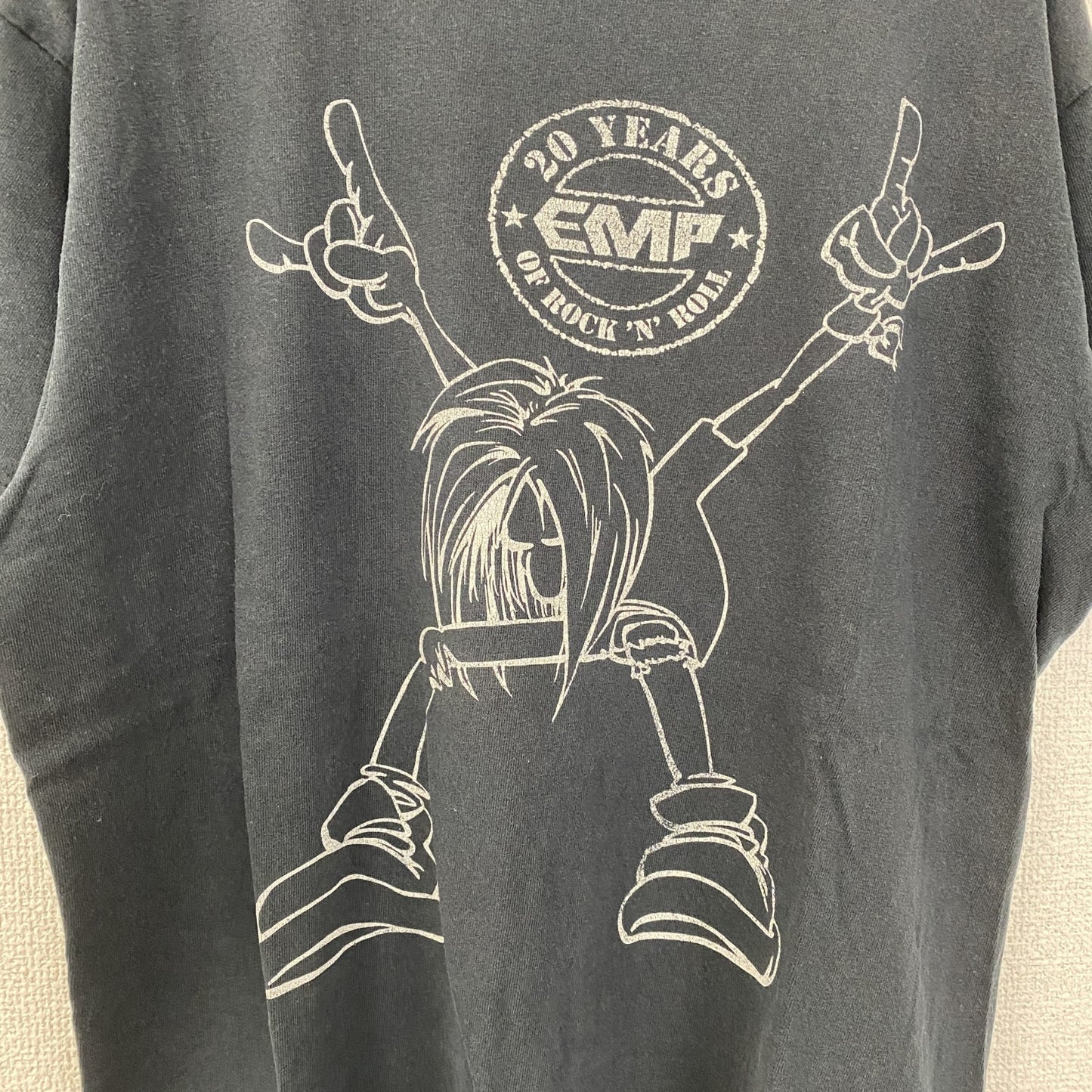 古着 used　半袖プリントTシャツ　rock 'n' roll　 EMP　クルーネック　レトロデザイン　黒　ブラック　XLサイズ