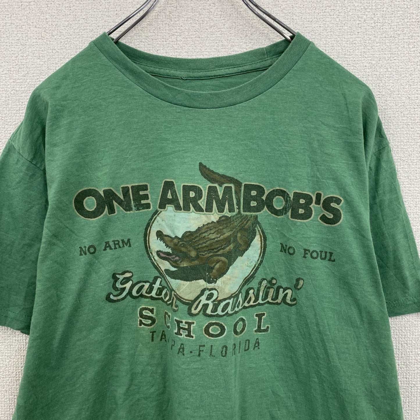 半袖プリントTシャツ　5連プリント　フェード　ワニ　緑　グリーン