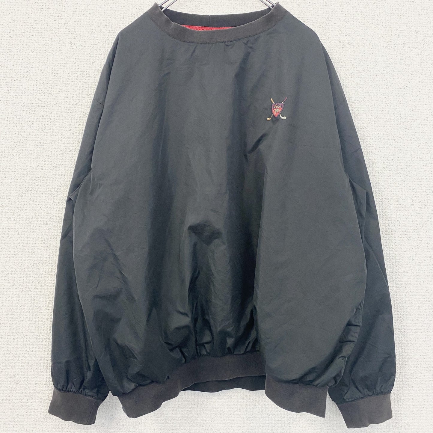 古着 used　POLO GOLF RALPH LAUREN ラルフローレン　長袖ナイロンプルオーバー　黒　ブラック　Lサイズ