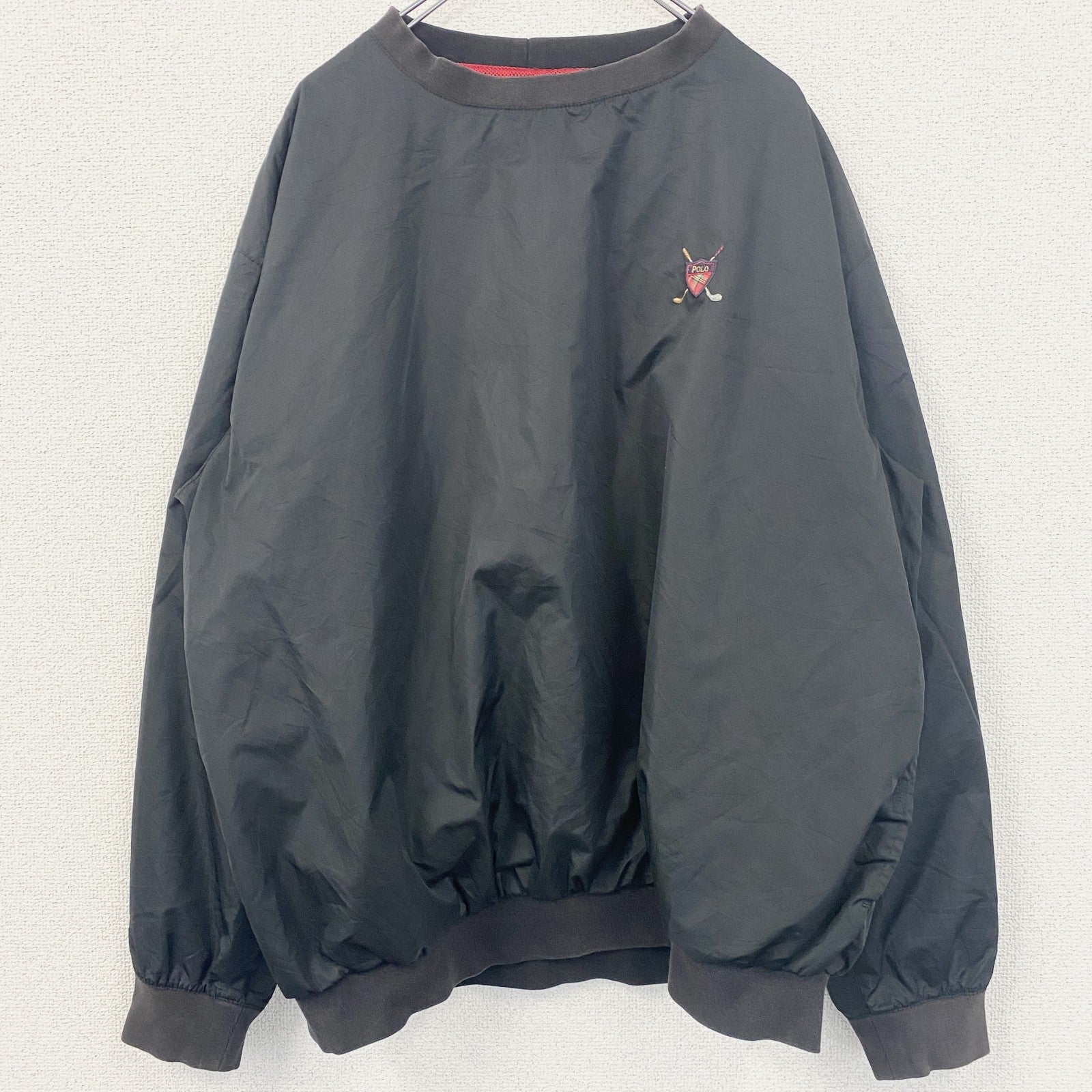 古着 used　POLO GOLF RALPH LAUREN ラルフローレン　長袖ナイロンプルオーバー　黒　ブラック　Lサイズ