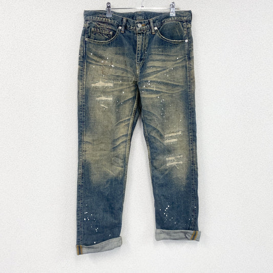 SWAGGER　スワッガー　デニムパンツ/ダメージジーンズ　ジップフライ　縦落ち　鬼ヒゲ　フェード　ペイント　インディゴ　W32サイズ