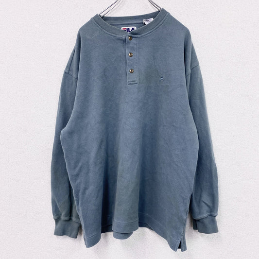 ～00s　FILA　フィラ　長袖Tシャツ/ロンT　ヘンリーネック　ヴィンテージ　青　ブルー　XLサイズ