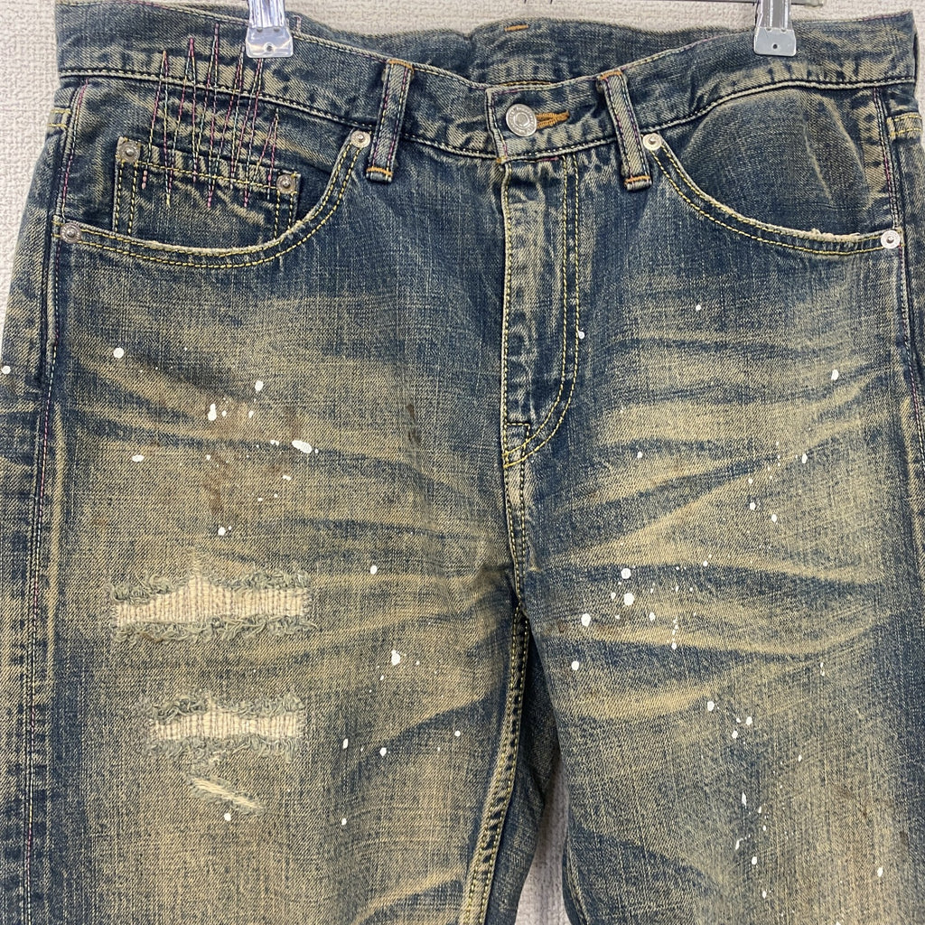 SWAGGER　スワッガー　デニムパンツ/ダメージジーンズ　ジップフライ　縦落ち　鬼ヒゲ　フェード　ペイント　インディゴ　W32サイズ