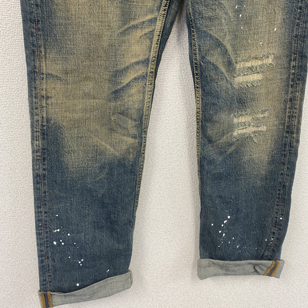 SWAGGER　スワッガー　デニムパンツ/ダメージジーンズ　ジップフライ　縦落ち　鬼ヒゲ　フェード　ペイント　インディゴ　W32サイズ