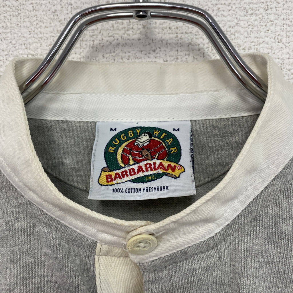 90s～　BARBARIAN　バーバリアン　ラグビーウェア　七分袖ラガーシャツ　比翼仕立て　ヴィンテージ　灰色　グレー　Ｍサイズ