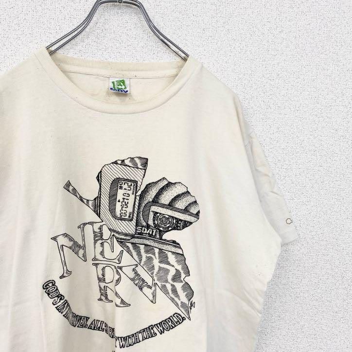 古着 used　MDY　マックダディ　半袖アニメプリントTシャツ　エヴァンゲリオン　レトロ　クルーネック　白　ホワイト　XLサイズ