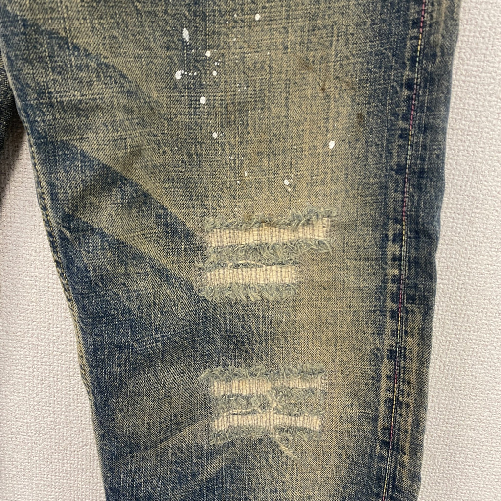 SWAGGER　スワッガー　デニムパンツ/ダメージジーンズ　ジップフライ　縦落ち　鬼ヒゲ　フェード　ペイント　インディゴ　W32サイズ