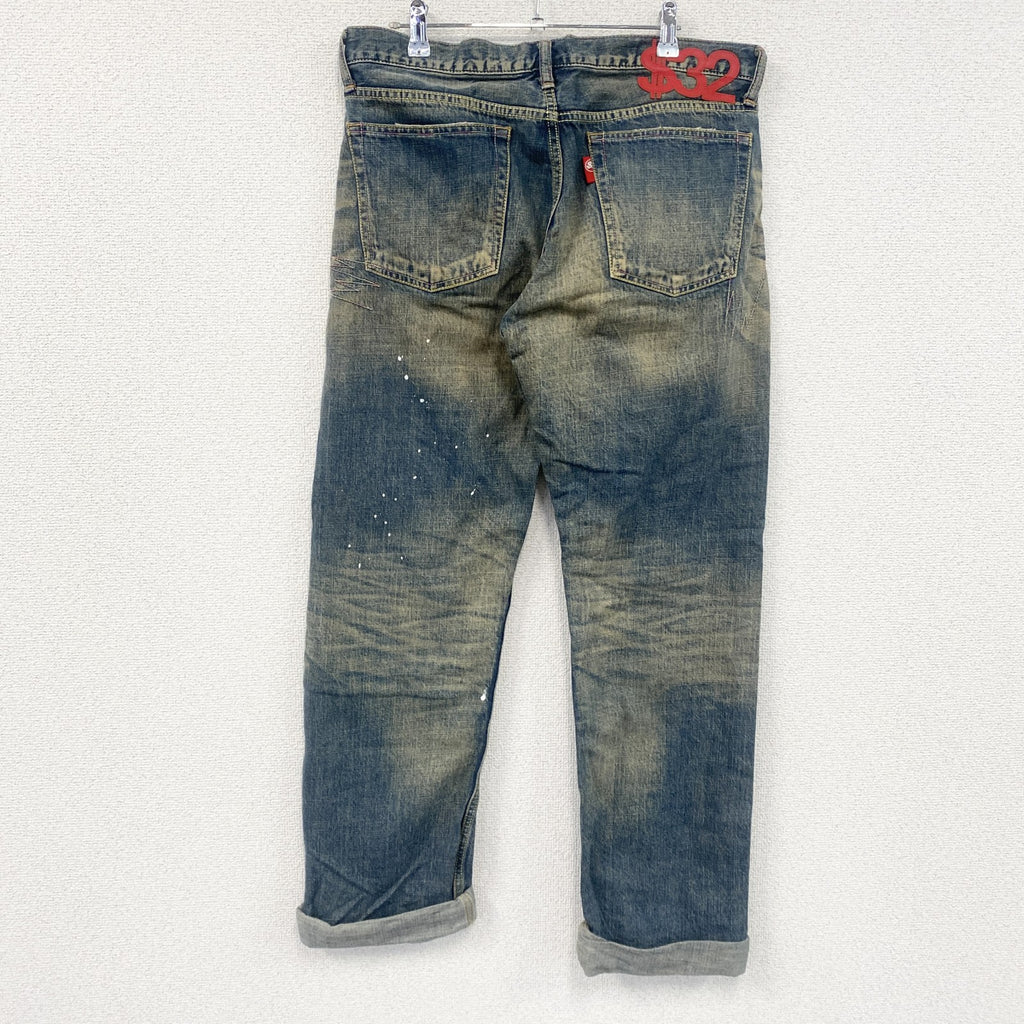 SWAGGER　スワッガー　デニムパンツ/ダメージジーンズ　ジップフライ　縦落ち　鬼ヒゲ　フェード　ペイント　インディゴ　W32サイズ