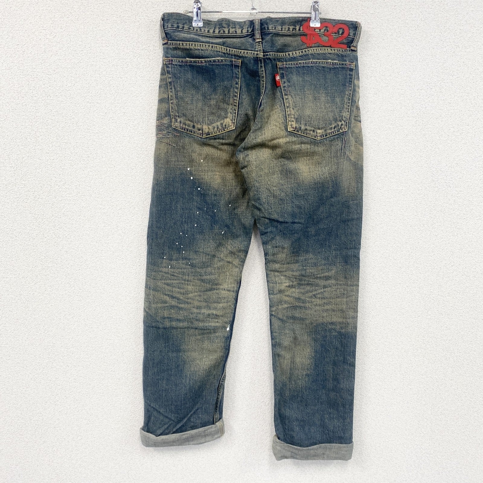 SWAGGER　スワッガー　デニムパンツ/ダメージジーンズ　ジップフライ　縦落ち　鬼ヒゲ　フェード　ペイント　インディゴ　W32サイズ