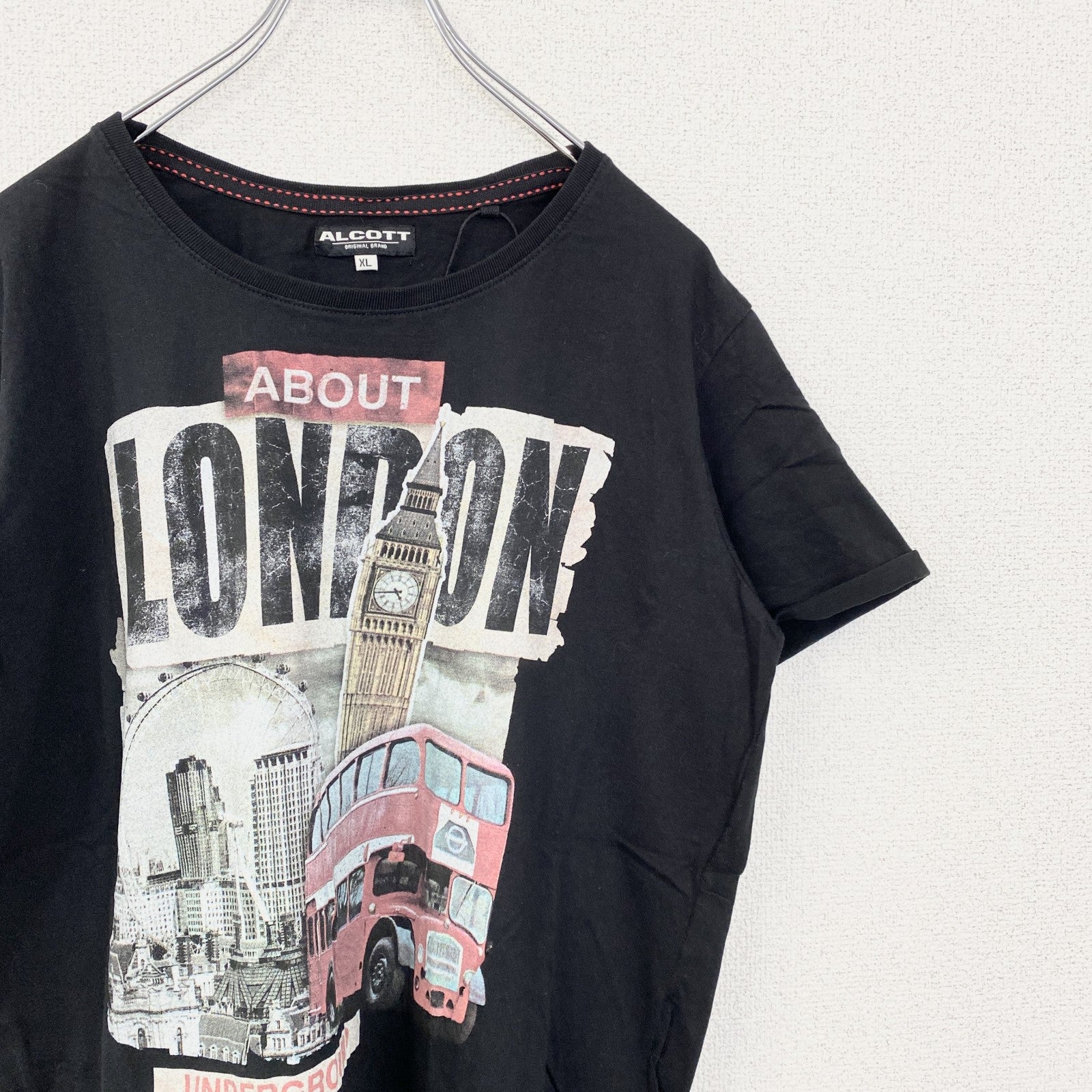 古着 used　半袖プリントTシャツ　レトロデザイン　クルーネック　イギリス　London　ビックベン　黒　ブラック　XLサイズ