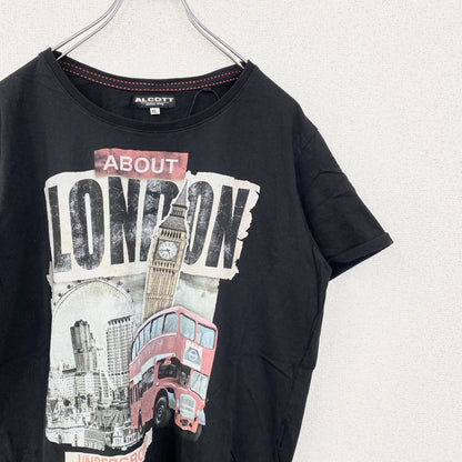古着 used　半袖プリントTシャツ　レトロデザイン　クルーネック　イギリス　London　ビックベン　黒　ブラック　XLサイズ