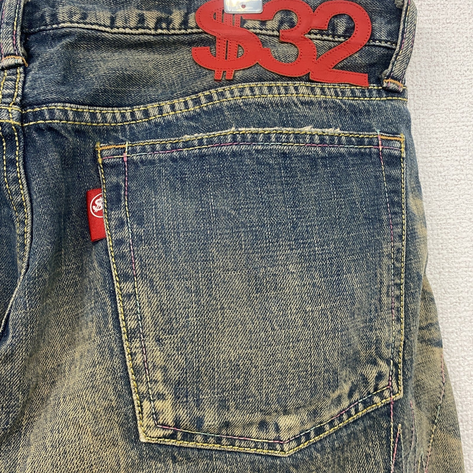 SWAGGER　スワッガー　デニムパンツ/ダメージジーンズ　ジップフライ　縦落ち　鬼ヒゲ　フェード　ペイント　インディゴ　W32サイズ
