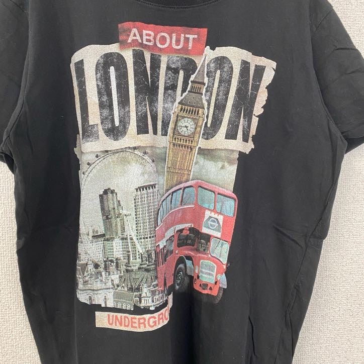 古着 used　半袖プリントTシャツ　レトロデザイン　クルーネック　イギリス　London　ビックベン　黒　ブラック　XLサイズ