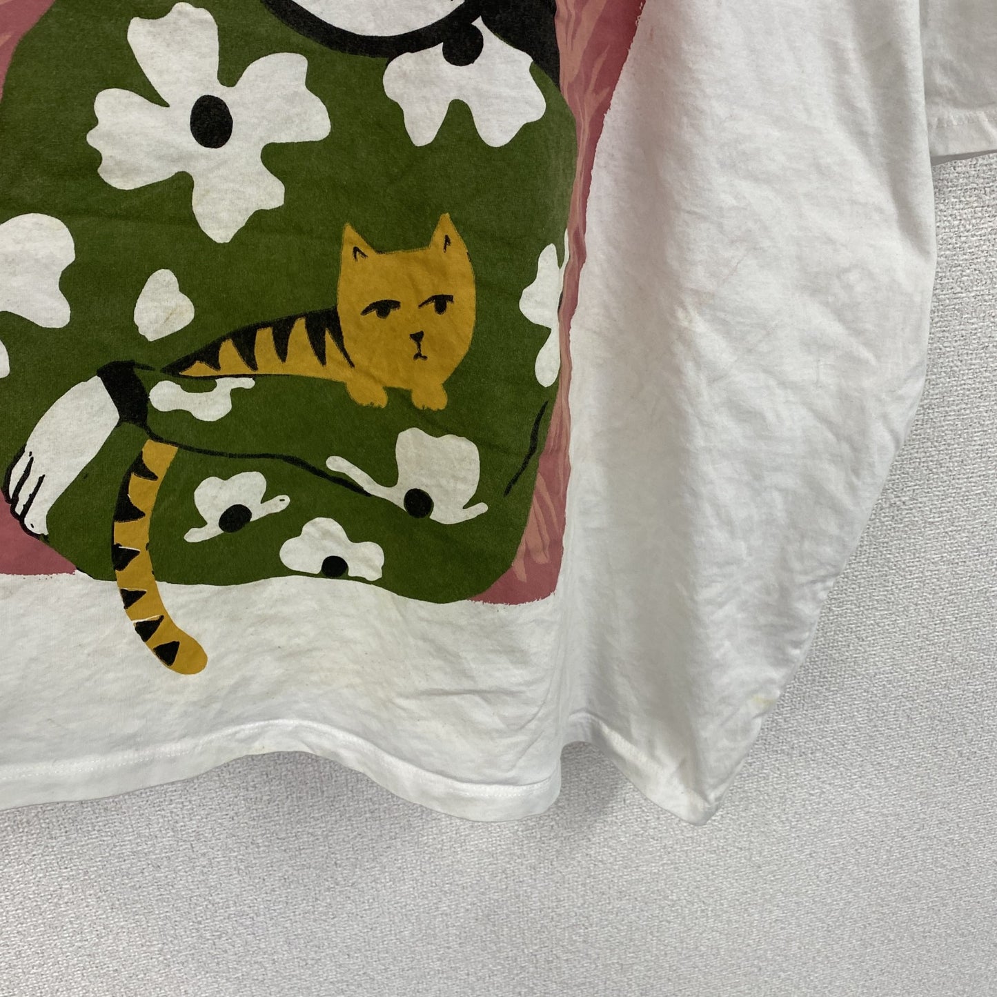 Tu　半袖プリントイラストTシャツ　アニマルT　猫　白　ホワイト　26サイズ