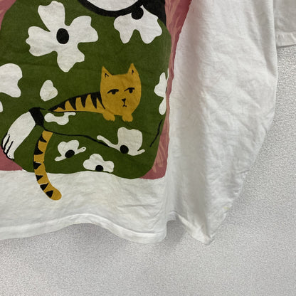 Tu　半袖プリントイラストTシャツ　アニマルT　猫　白　ホワイト　26サイズ
