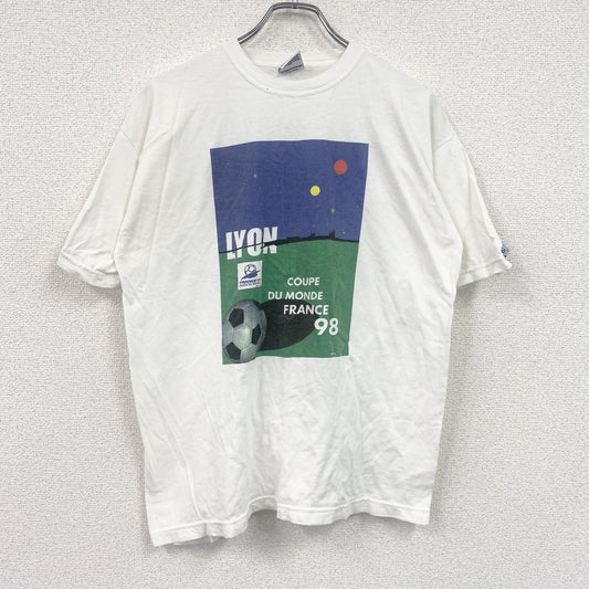 90s　FRANCE98　FIFAサッカーワールドカップ　半袖プリントTシャツ　ヴィンテージ　白　ホワイト