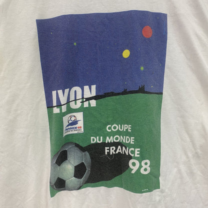 90s　FRANCE98　FIFAサッカーワールドカップ　半袖プリントTシャツ　ヴィンテージ　白　ホワイト