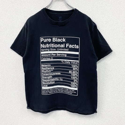 Hanes　Pure Black Nutritional facts　半袖プリントTシャツ　パロディT　栄養成分表示　黒　ブラック　Mサイズ