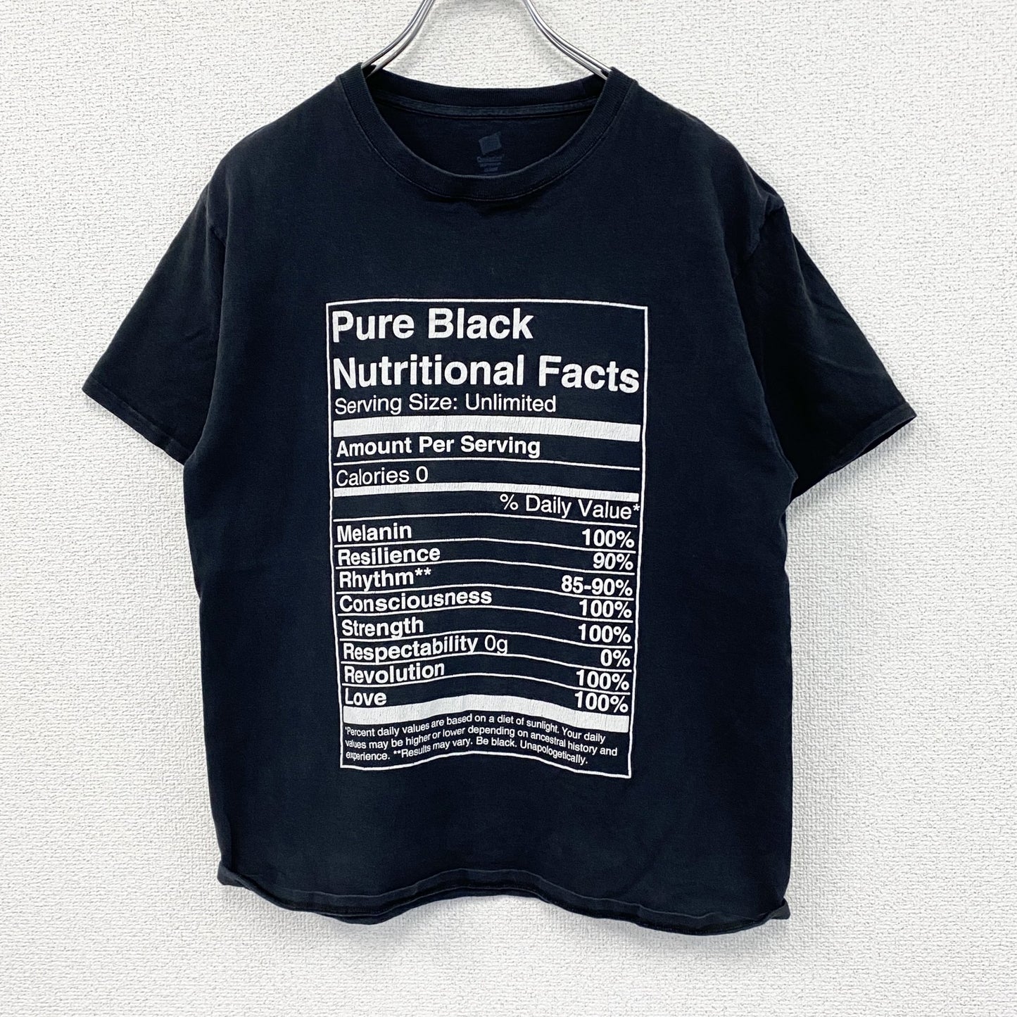 Hanes　Pure Black Nutritional facts　半袖プリントTシャツ　パロディT　栄養成分表示　黒　ブラック　Mサイズ