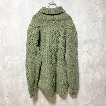 古着 used　Polo Ralph Lauren　ポロラルフローレン　ケーブルニットセーター　ショールカラー　カーキ　XLサイズ