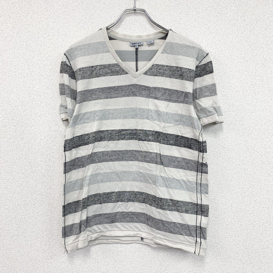 DKNY　ダナキャランニューヨーク　半袖Ｔシャツ　Vネック　ボーダー柄　胸ポケット　ホワイト　グレー　Sサイズ