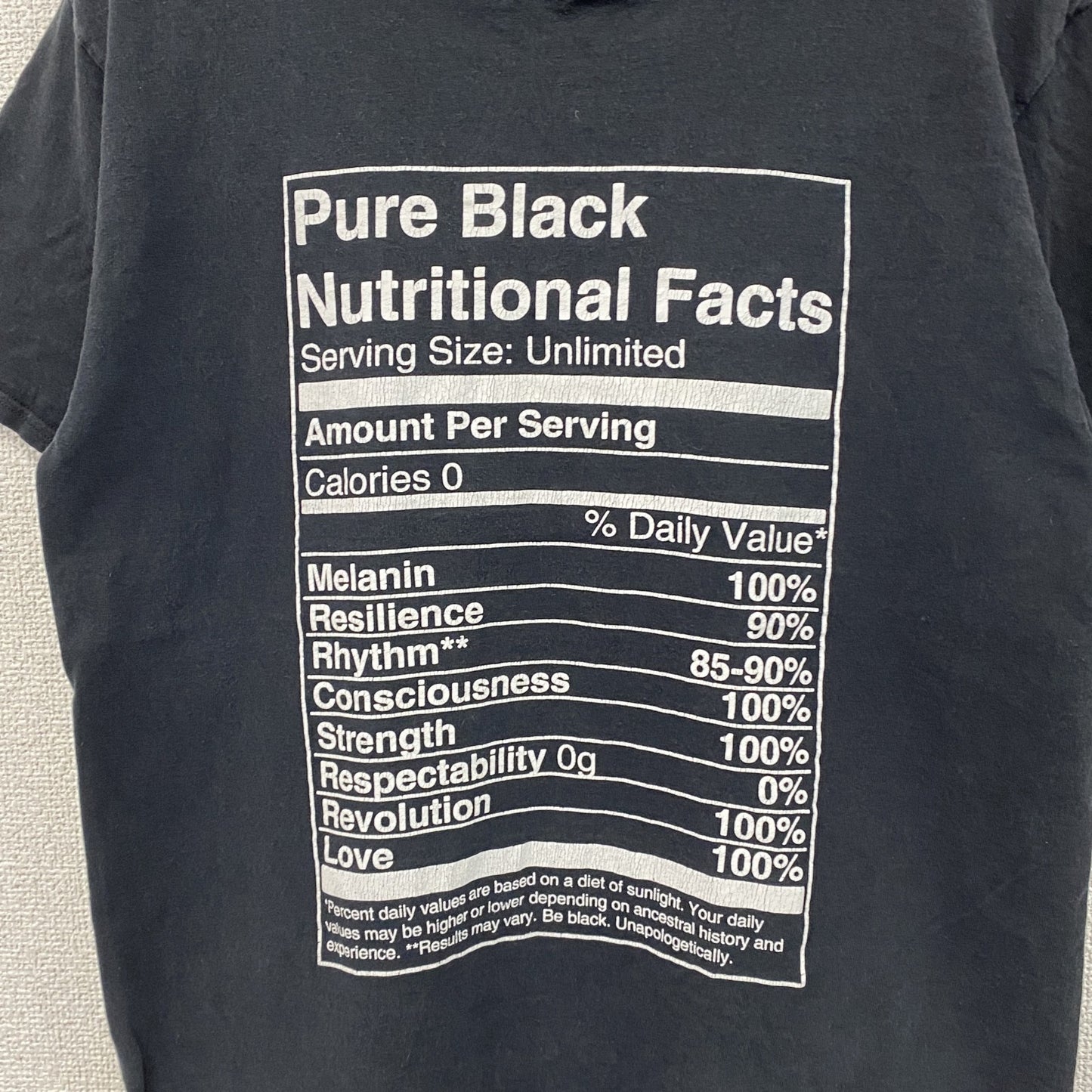 Hanes　Pure Black Nutritional facts　半袖プリントTシャツ　パロディT　栄養成分表示　黒　ブラック　Mサイズ