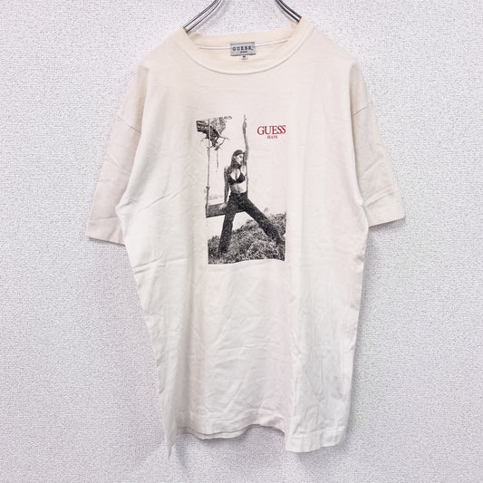 90s　GUESS　ゲス　半袖フォトプリントTシャツ　人物T　ヴィンテージ　シングルステッチ　白　ホワイト　Mサイズ