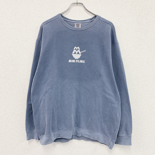 COMFORT COLORS　スウェット/トレーナー フェード　両面プリント　PIZZA　ビックデザイン　青　ブルー　Lサイズ