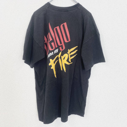 古着 used　Belga Light my FiRE　半袖アニマルプリントTシャツ　レトロデザイン　クルーネック　黒　ブラック