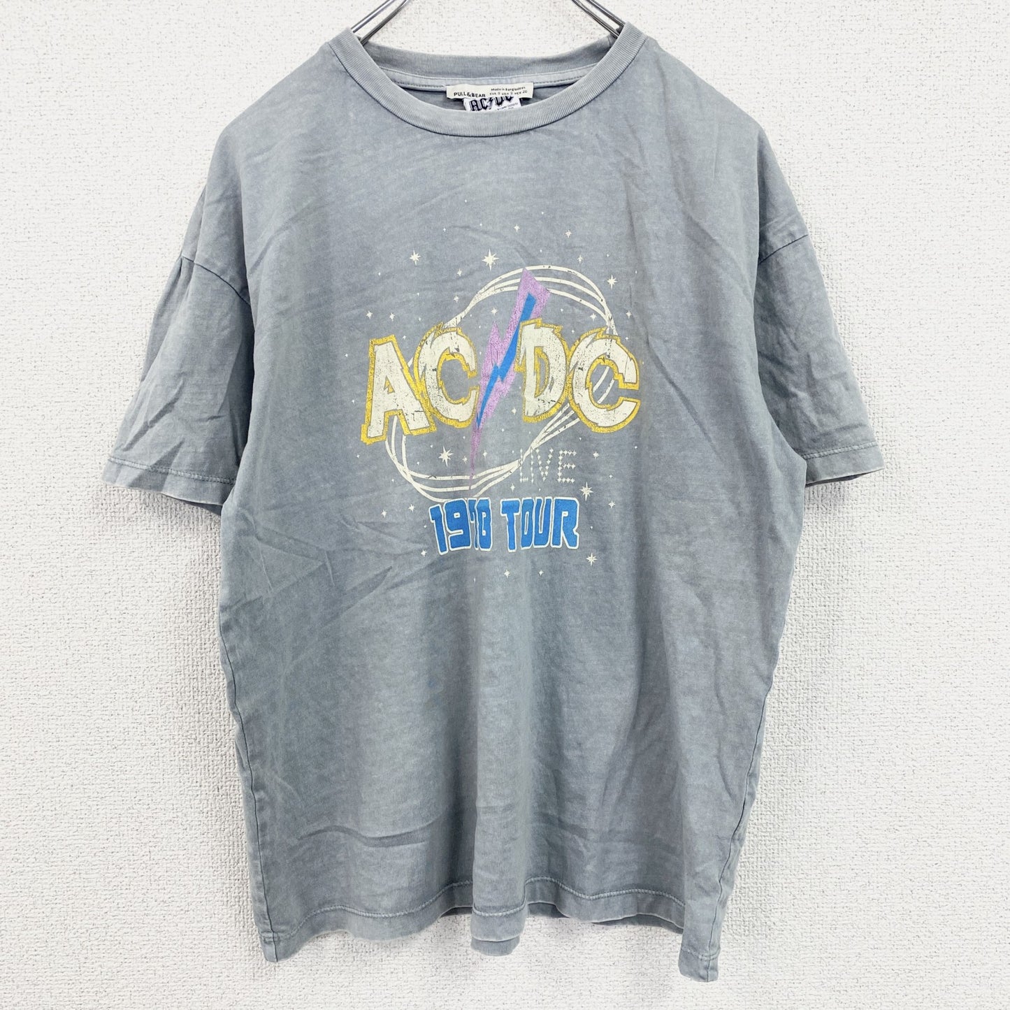 PULL＆BEAR　AC/DC　半袖プリントTシャツ　バンドT　グレー　Sサイズ
