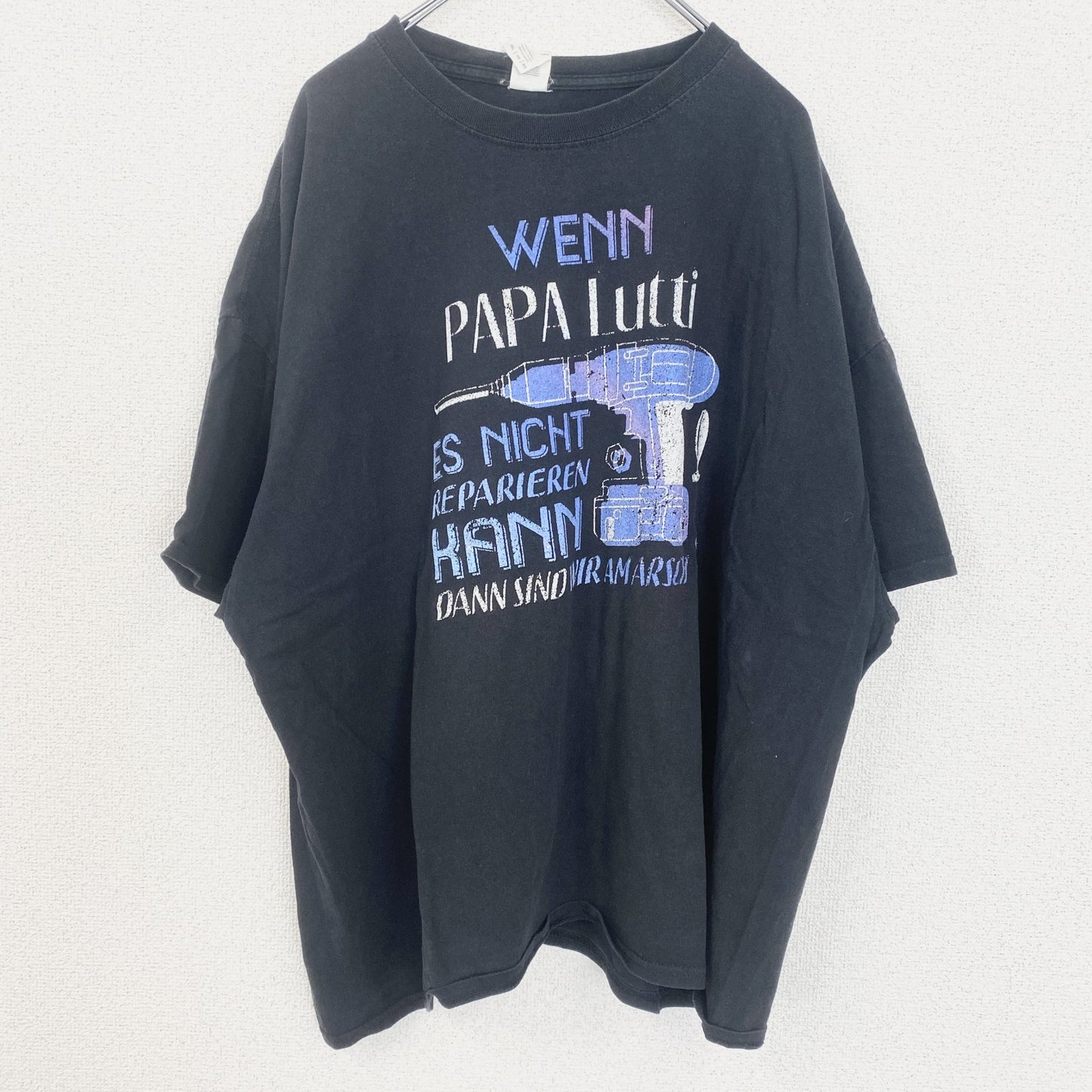 古着 used　GILDAN　ギルダン　半袖プリントTシャツ　ドリル　工具　レトロ　クルーネック　黒　ブラック　XXXLサイズ