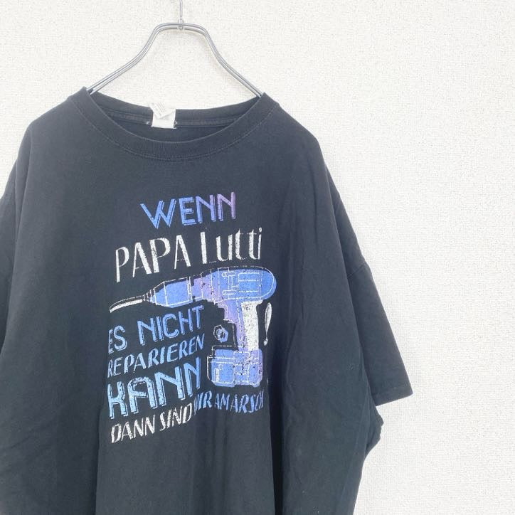 古着 used　GILDAN　ギルダン　半袖プリントTシャツ　ドリル　工具　レトロ　クルーネック　黒　ブラック　XXXLサイズ