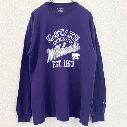 古着 used　champion　チャンピオン　長袖カレッジプリントTシャツ　ロンT　紫　カンザス州立大学　レトロ　Lサイズ