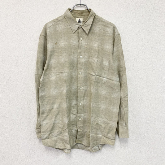 LANVIN　ランバン　長袖シャツ　オンブレチェック柄　無地　胸ポケット　カーキ　ベージュ　48サイズ