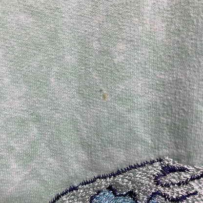 古着 used　BlindRooster　長袖刺繍画スウェット　トレーナー　波　海　ライトグリーン　ビッグシルエット　XLサイズ