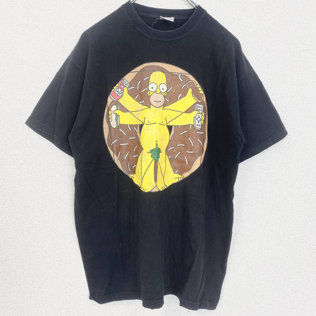 古着 used　FRUIT OF THE LOOM　半袖プリントTシャツ　シンプソンズ　レトロ　クルーネック　黒　ブラック　M