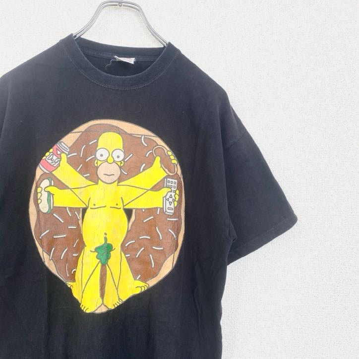 古着 used　FRUIT OF THE LOOM　半袖プリントTシャツ　シンプソンズ　レトロ　クルーネック　黒　ブラック　M