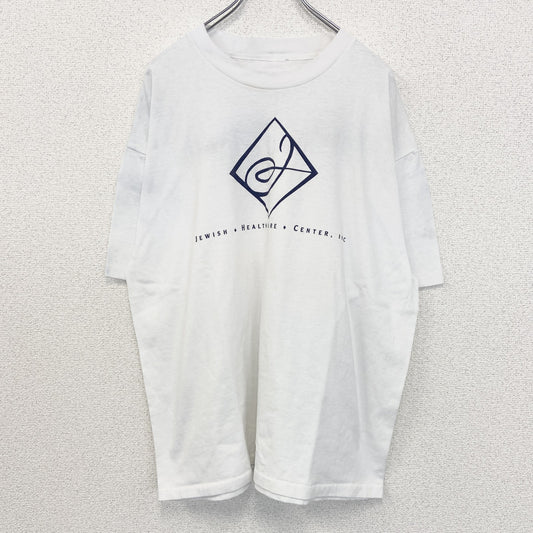 ～90s　半袖プリント企業Tシャツ　シングルステッチ　英字プリント　両面プリント　クルーネック　ヴィンテージ　白　ホワイト