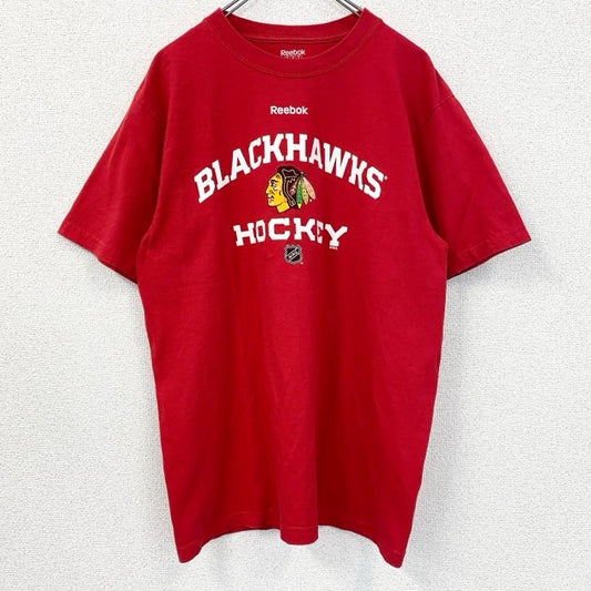 古着 used　Reebok　リーボック　半袖プリントTシャツ　赤　NHL シカゴ・ブラックホークス　アイスホッケー　XLサイズ