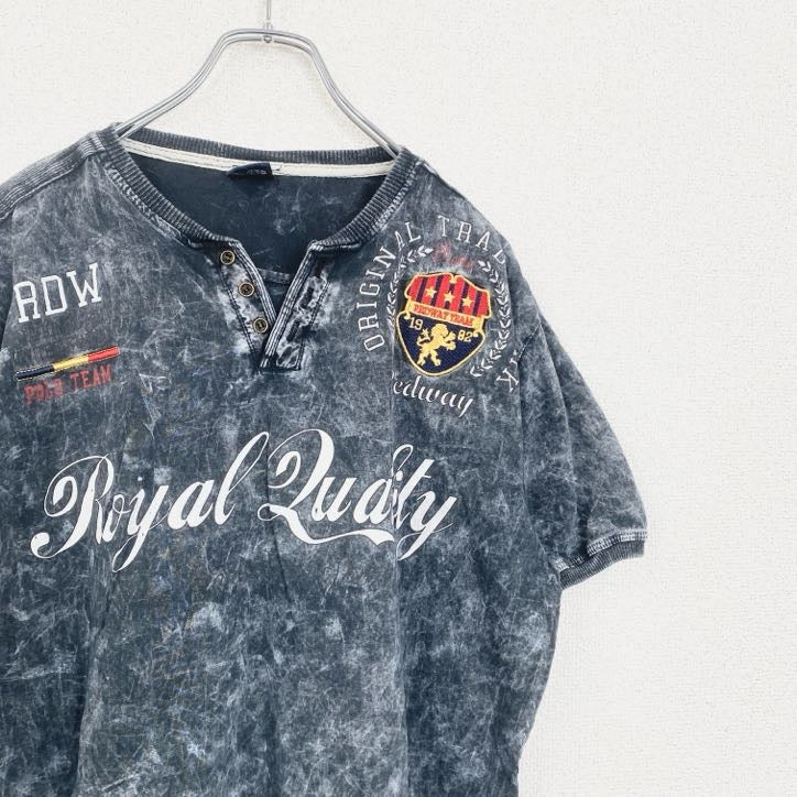 REDWAY　半袖プリントTシャツ　ワッペン　アーチプリント　タイダイ柄　灰色　ダークグレー　XXLサイズ