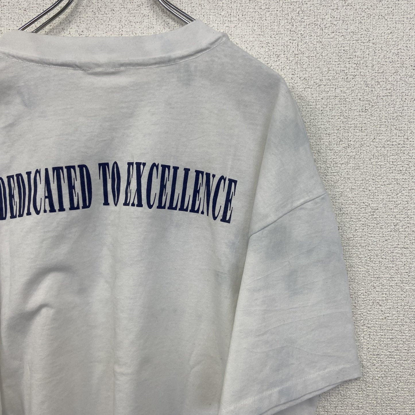 ～90s　半袖プリント企業Tシャツ　シングルステッチ　英字プリント　両面プリント　クルーネック　ヴィンテージ　白　ホワイト