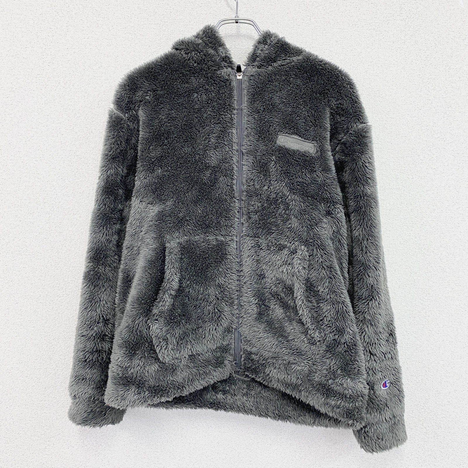 Champion　チャンピオン　シェルパフリースジップフーデッドジャケット　刺繍ロゴ　ワンポイント　ダークグレー　現行　Lサイズ