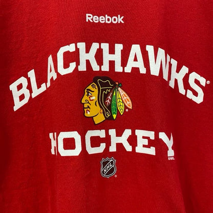 古着 used　Reebok　リーボック　半袖プリントTシャツ　赤　NHL シカゴ・ブラックホークス　アイスホッケー　XLサイズ
