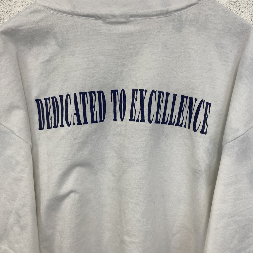 ～90s　半袖プリント企業Tシャツ　シングルステッチ　英字プリント　両面プリント　クルーネック　ヴィンテージ　白　ホワイト