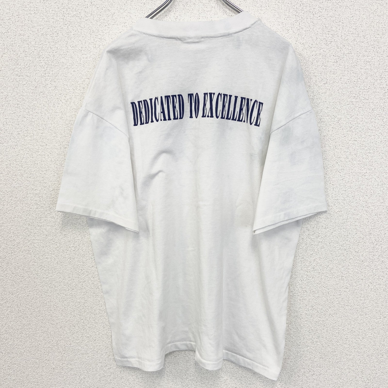 ～90s　半袖プリント企業Tシャツ　シングルステッチ　英字プリント　両面プリント　クルーネック　ヴィンテージ　白　ホワイト