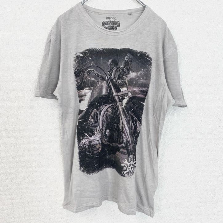 identic　半袖プリントフォトTシャツ　バイク　motorsport　灰色　グレー　Mサイズ